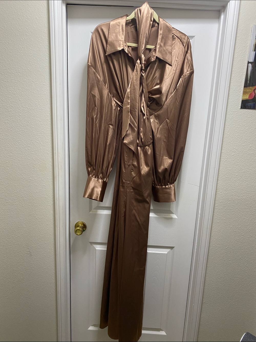 Eloquii Satin Tie-Neck Jumpsuit in Bronze